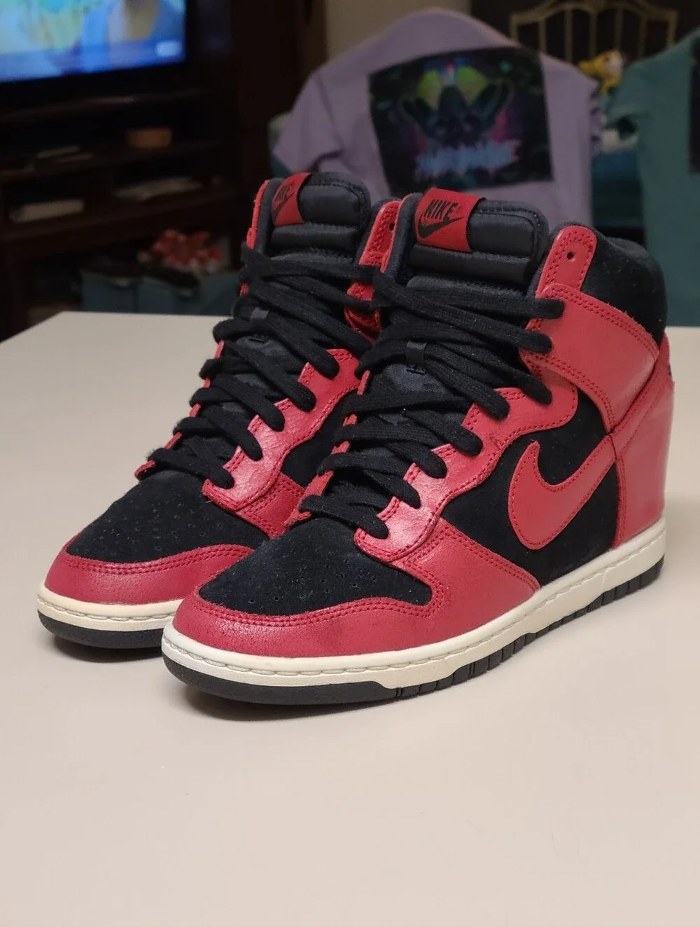 Nike Dunk Sky Hi Essentials Bred hidden wedge skateboard sneakers size 8